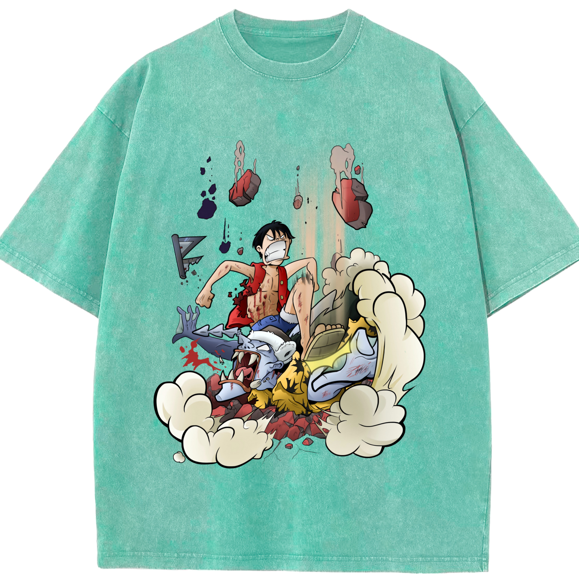 ワンピース モンキー・D・ルフィ ONE PIECE Monkey D. Luffy 綿100% ヴィンテージ風 半袖Tシャツ（フロントプリント）
